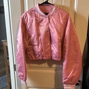 Pink Cropped Varsity Jacket